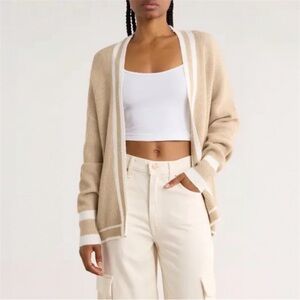 Vigoss Two Tone Open Front Cardigan in Oat Heather/Creme Size M